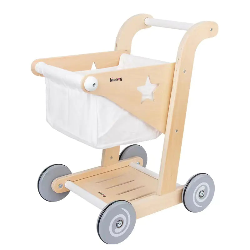 Wooden Bear Shopping Cart with Play Vegetables Toy