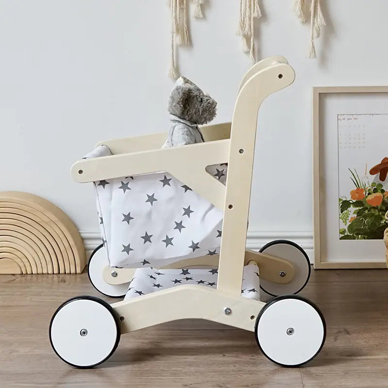 Wooden Bear Shopping Cart with Play Vegetables Toy