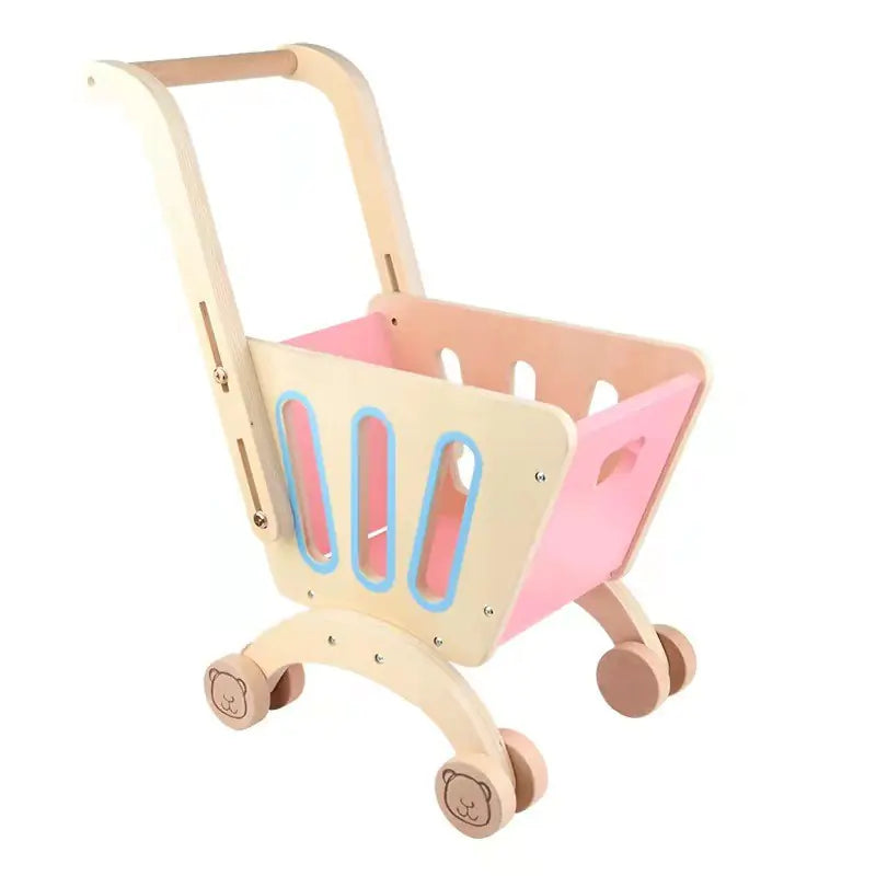 Wooden Bear Shopping Cart with Play Vegetables Toy